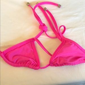 Brand new hot pink bikini top with silver metal